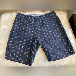 Polo Ralph Lauren Navy Blue Linen Marlin Print Shorts 36 x 9